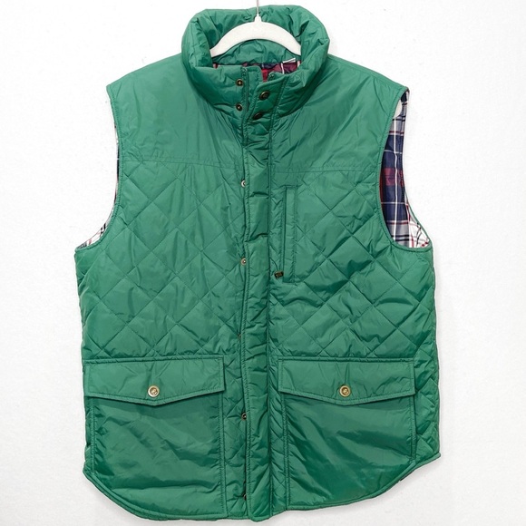 Southern Proper Green Quilted Puffer Varsity Vest Plaid Lining Size Large Preppy - Picture 1 of 8